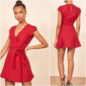 Reformation Rodin Linen Wrap Dress, red. 1X
